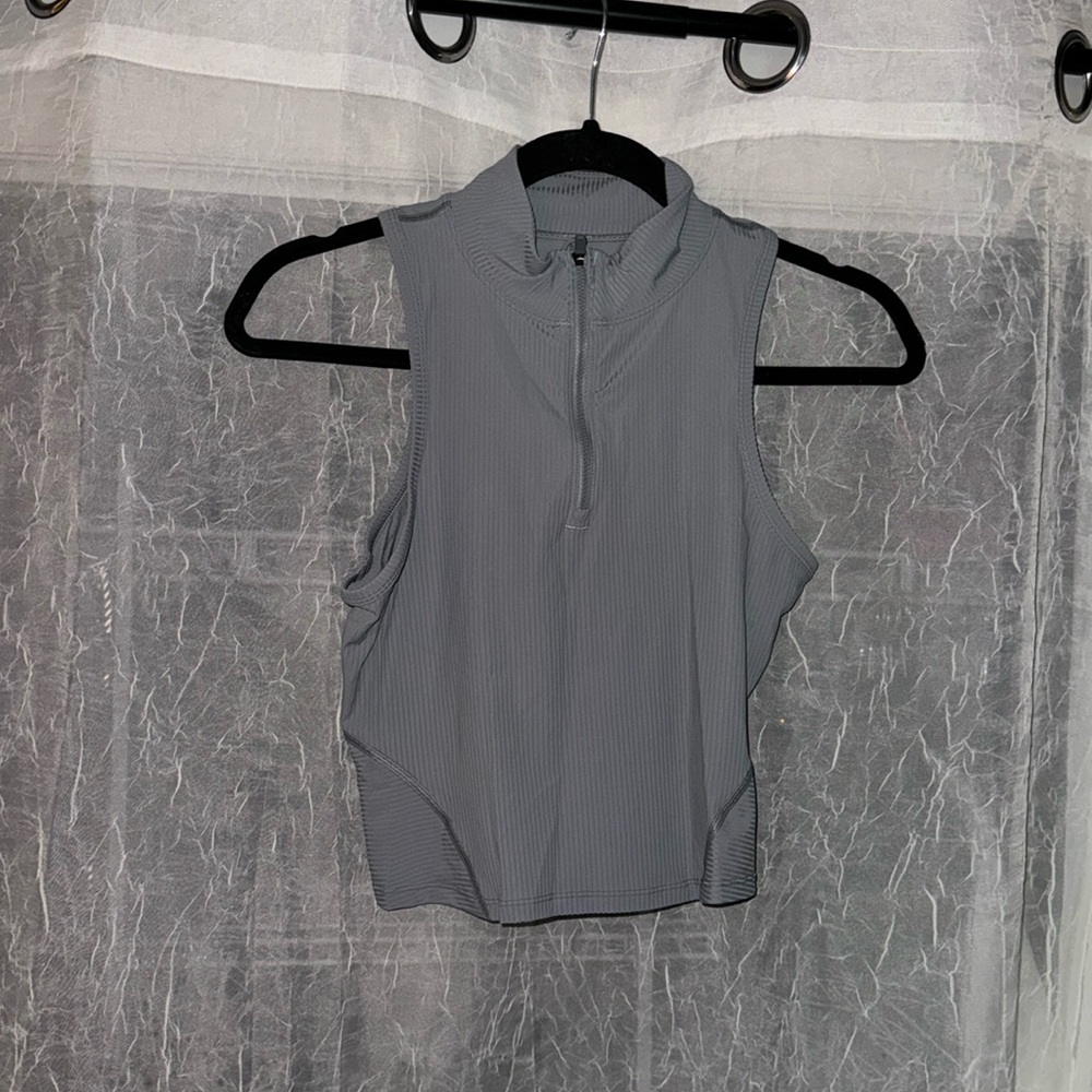 Grey ribbed crop quarter zip tank